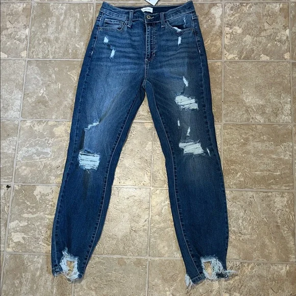 NWT Sneak Peek Distressed Dark Blue Ankle Jeans - Picture 4 of 11